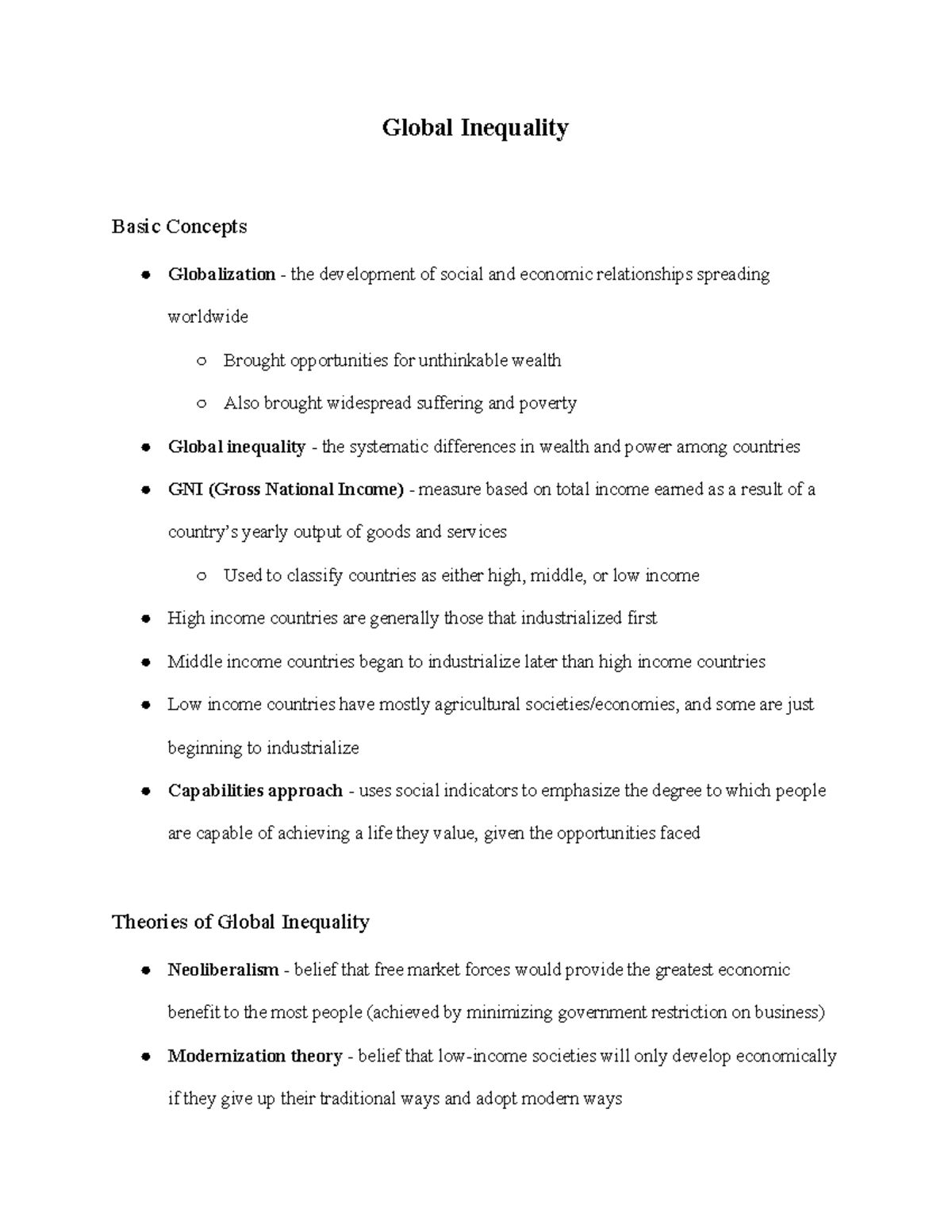 SOC 101: Lecture Notes on Global Inequality and Its Theories - Studocu
