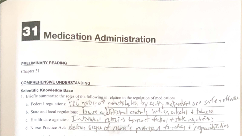 Fundamentals of Medication Administration: Chapter 31 Workbook - Studocu