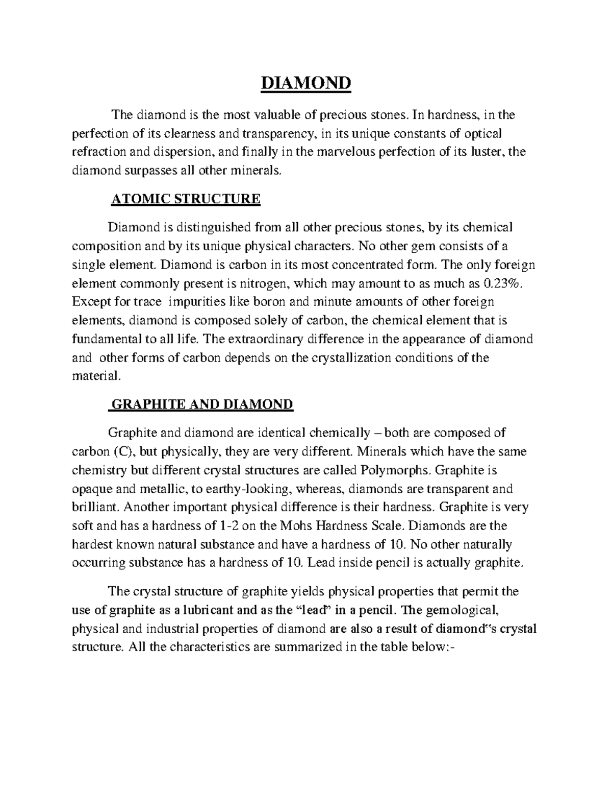 DOC-20231120-WA0001 - Comprehensive Study on Diamond Properties and ...