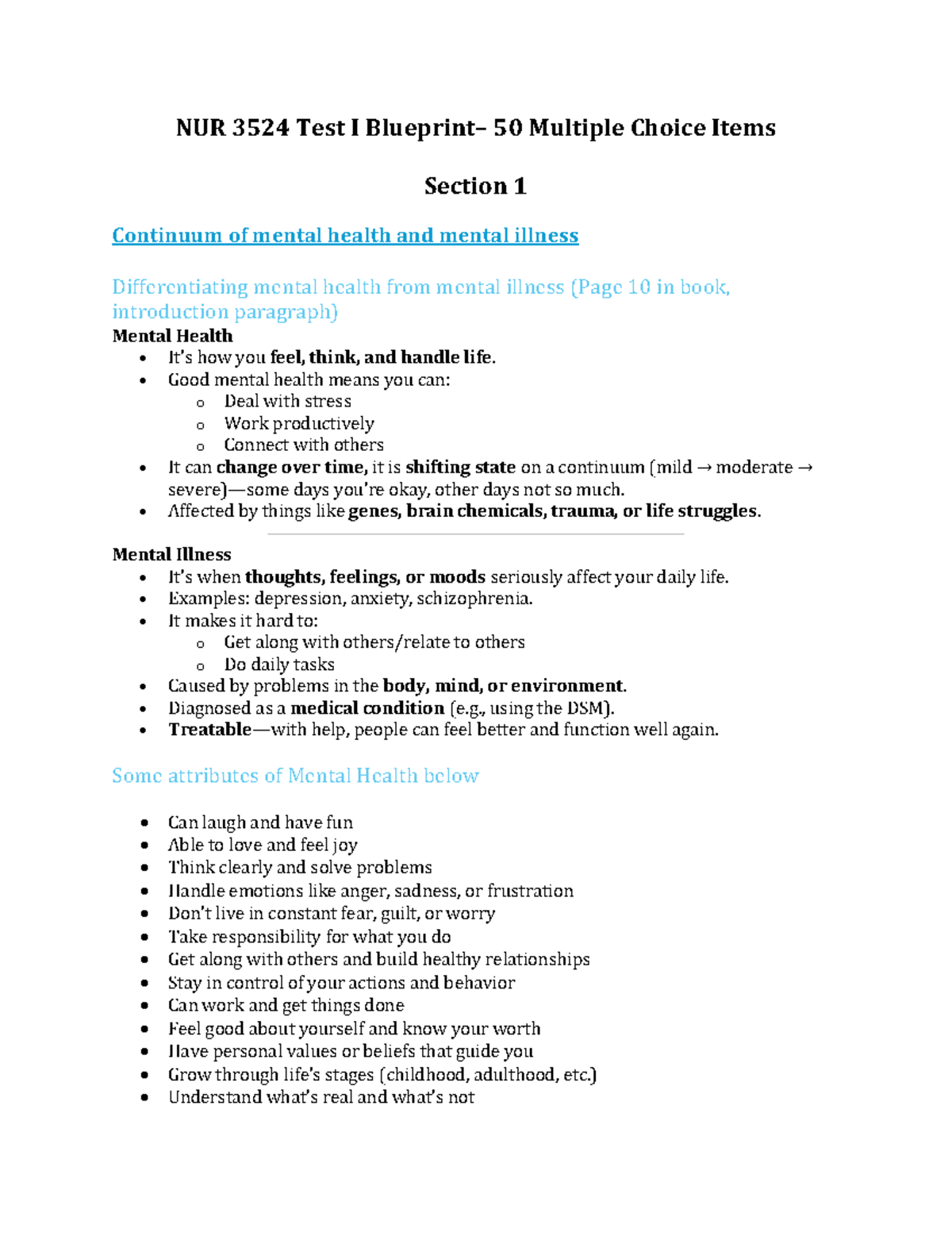 NUR 3524 Mental Health Exam 1 Study Guide: Key Concepts & Insights ...