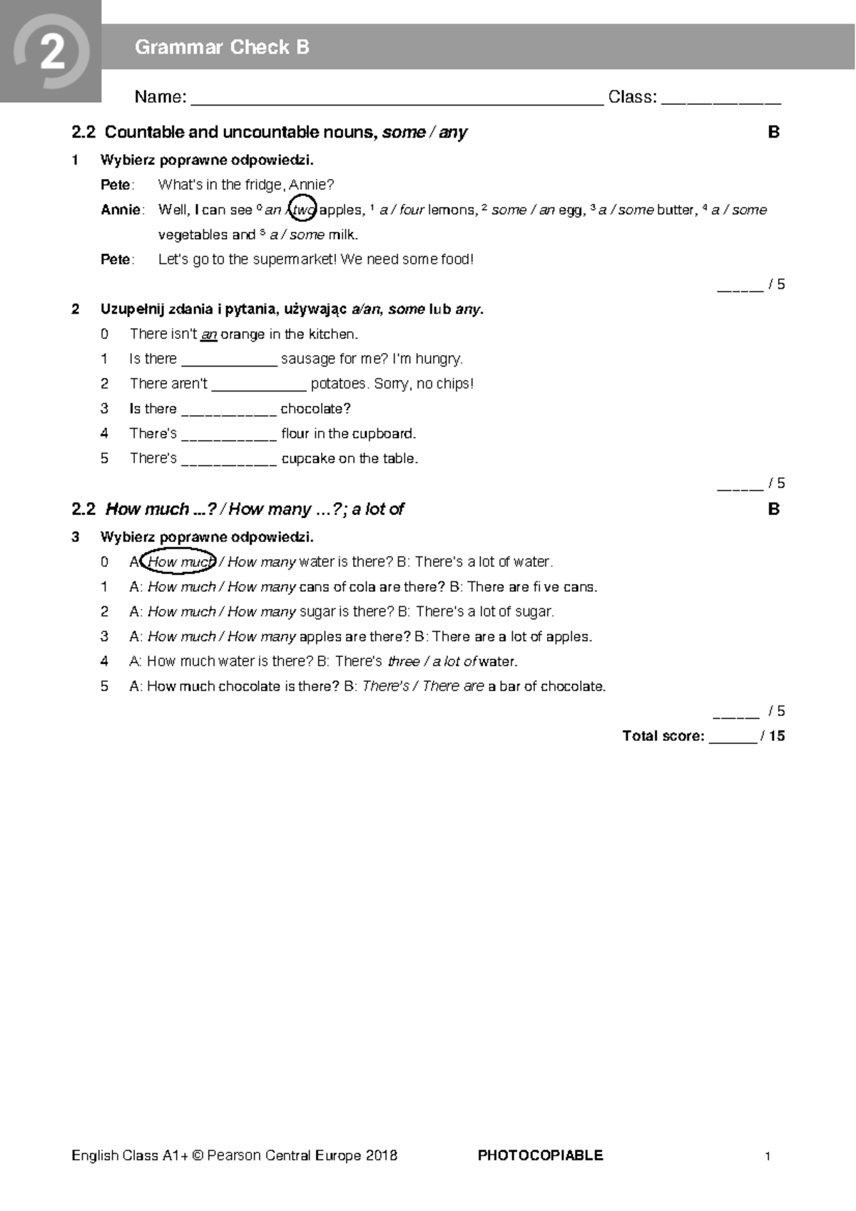 EC A1P - Grammar Check: Countable & Uncountable Nouns 2B - Studocu