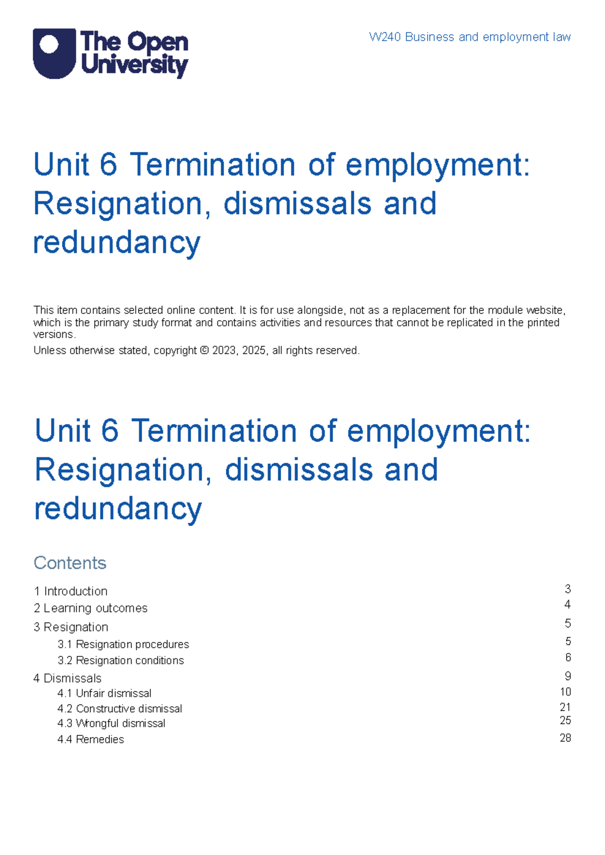 Final Exam Study Notes for Course ABC123: Employment Termination ...