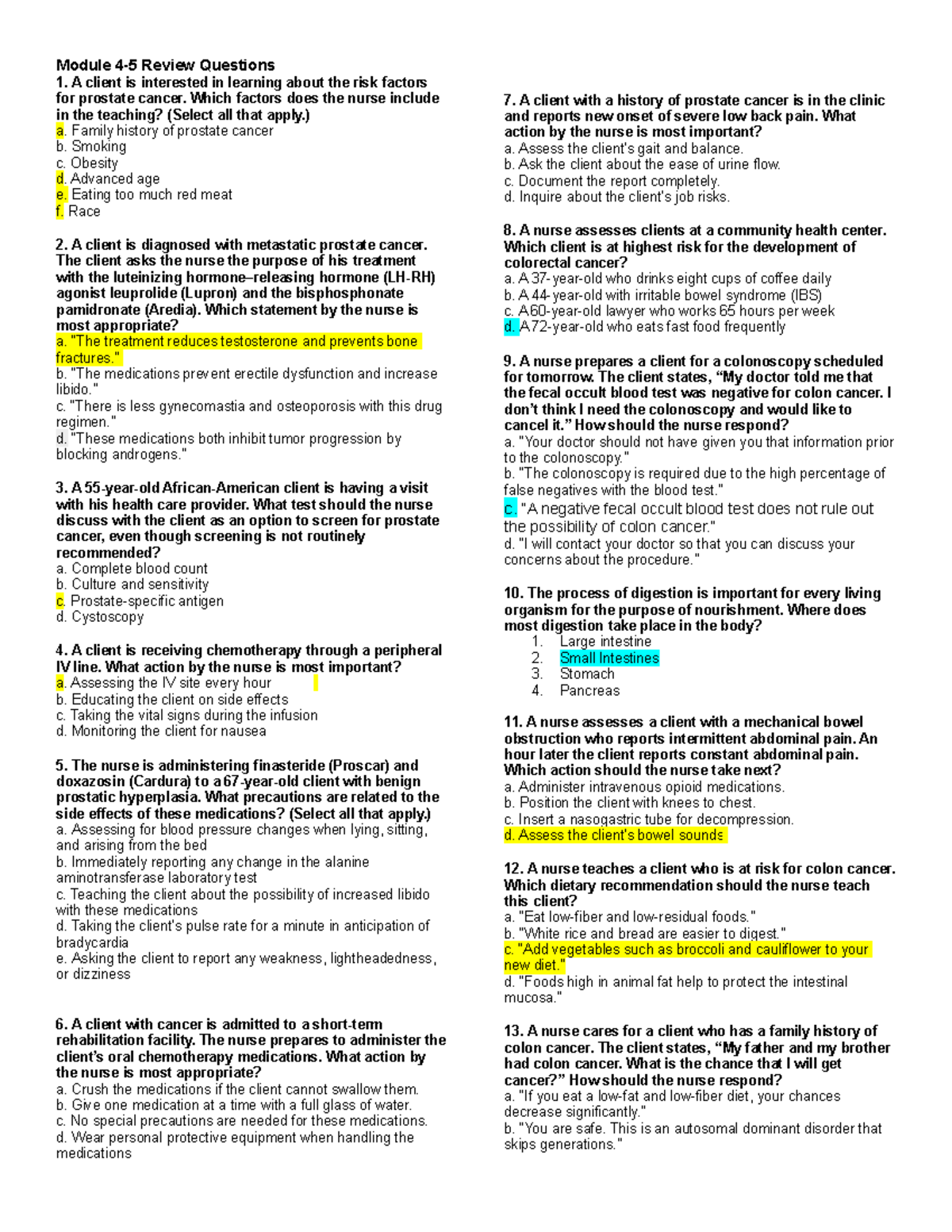 Module 4&5 Review Questions - Prostate Cancer & Care Strategies - Studocu