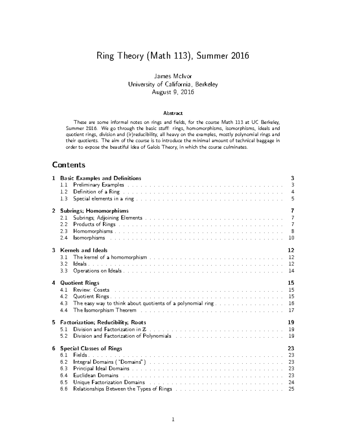 Math 113 Lecture Notes: Rings & Fields - Summer 2016 - Studocu