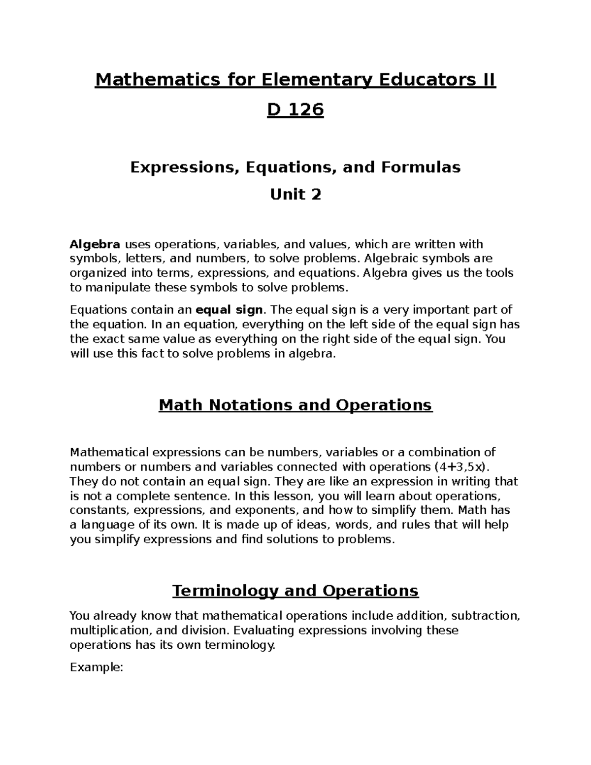 Math for elm 2 - Pre-assessment review/results - PRE