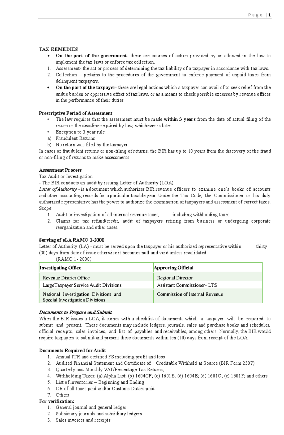 TAX 101: Comprehensive Overview of Tax Remedies and Procedures - Studocu