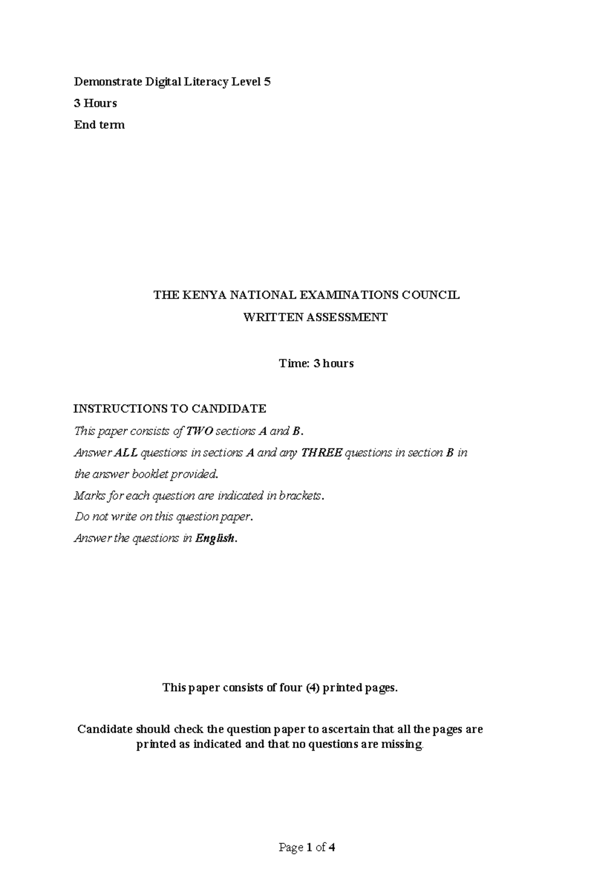 Digital Literacy Level 5 End Term Assessment - 3 Hours - Studocu