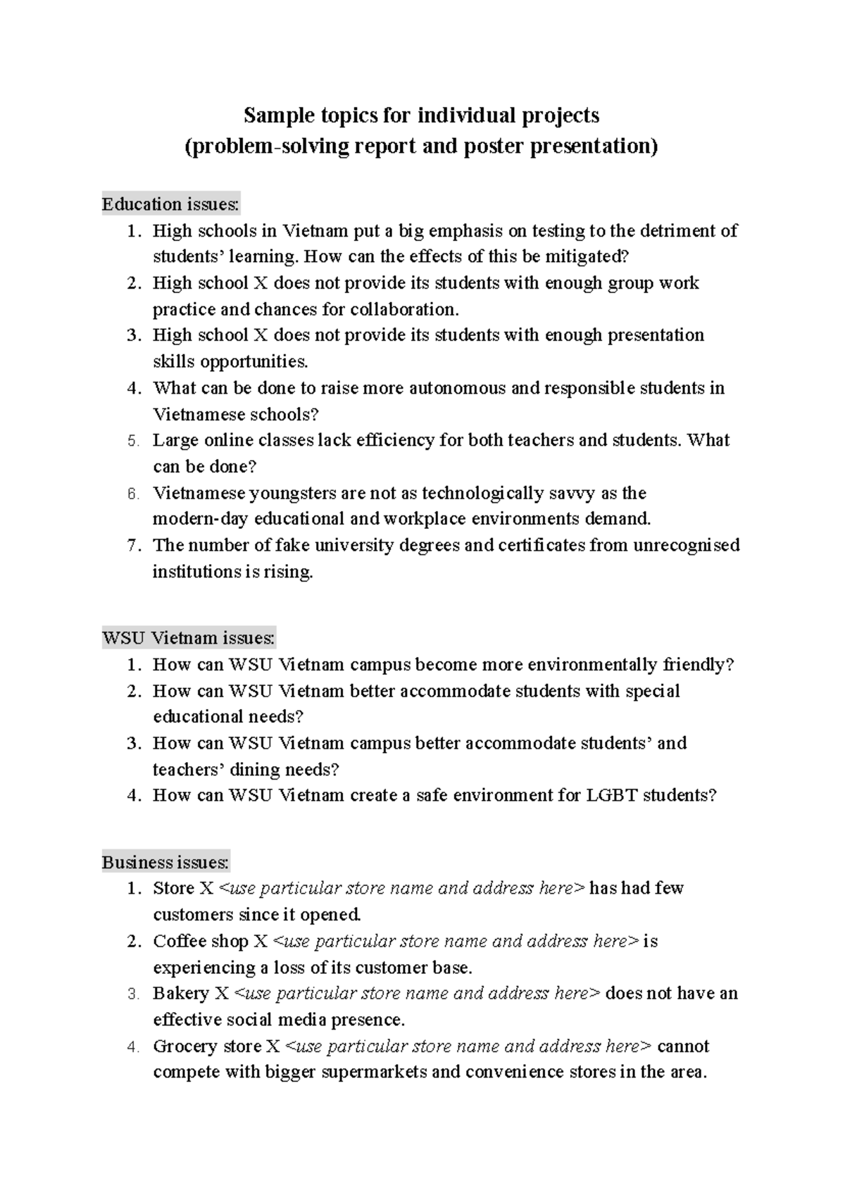 Topics for individual projects (BAS) - T124 - Sample topics for ...