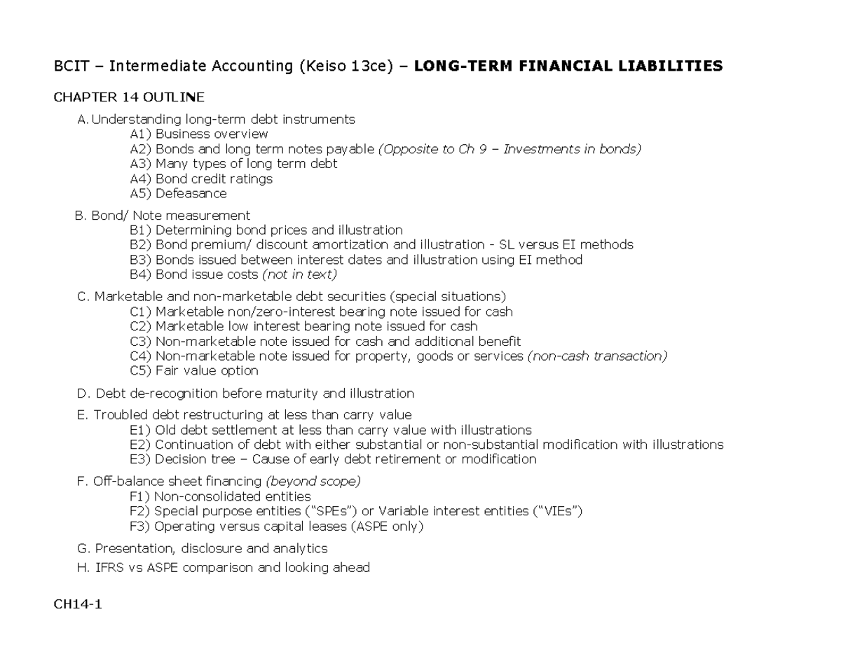BCIT Intermediate Accounting (Keiso 13ce) Chapter 14: Financial ...
