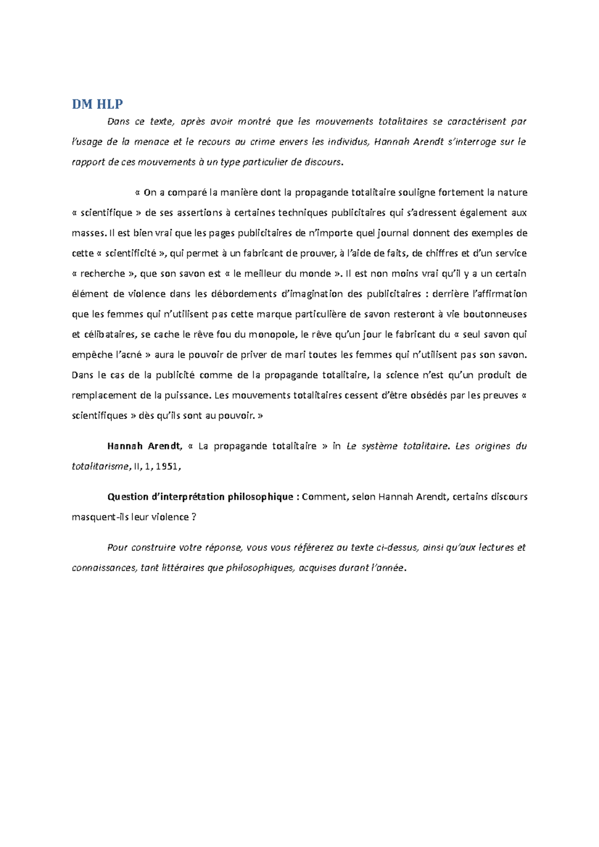 DM HLP - Analyse de la Violence dans le Discours Totalitaire selon ...