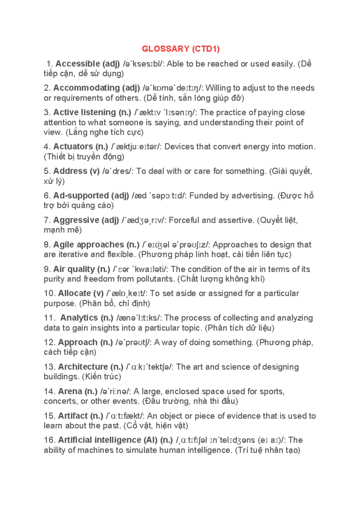Glossary of Key Terms for CTD1 Course - Studocu