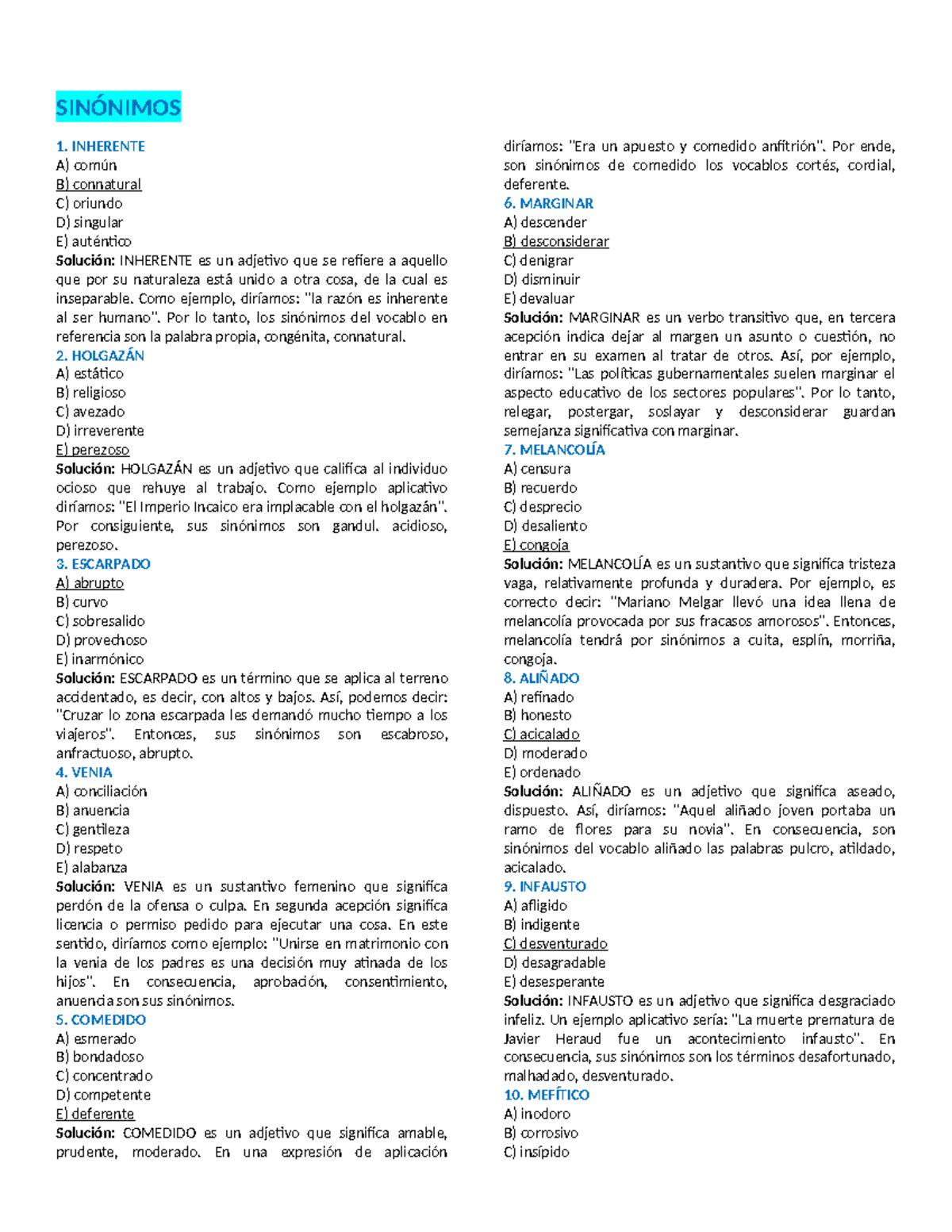 Sinónimos, Antónimos y Analogías: Ejercicios y Soluciones - Document Preview
