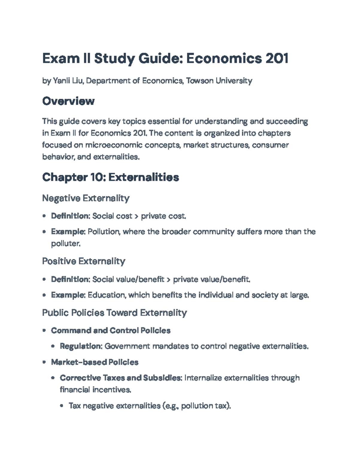 Exam II Study Guide: Key Concepts for Economics 201 - Exam II Study ...
