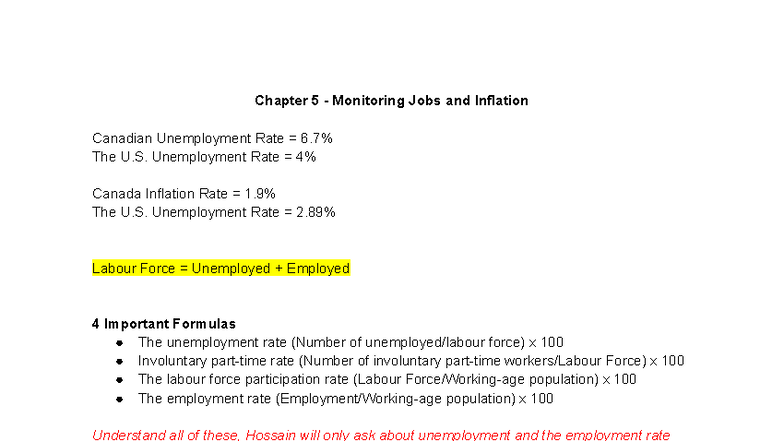 Chapter 5: Monitoring Jobs, Inflation & Unemployment Rates - Studocu
