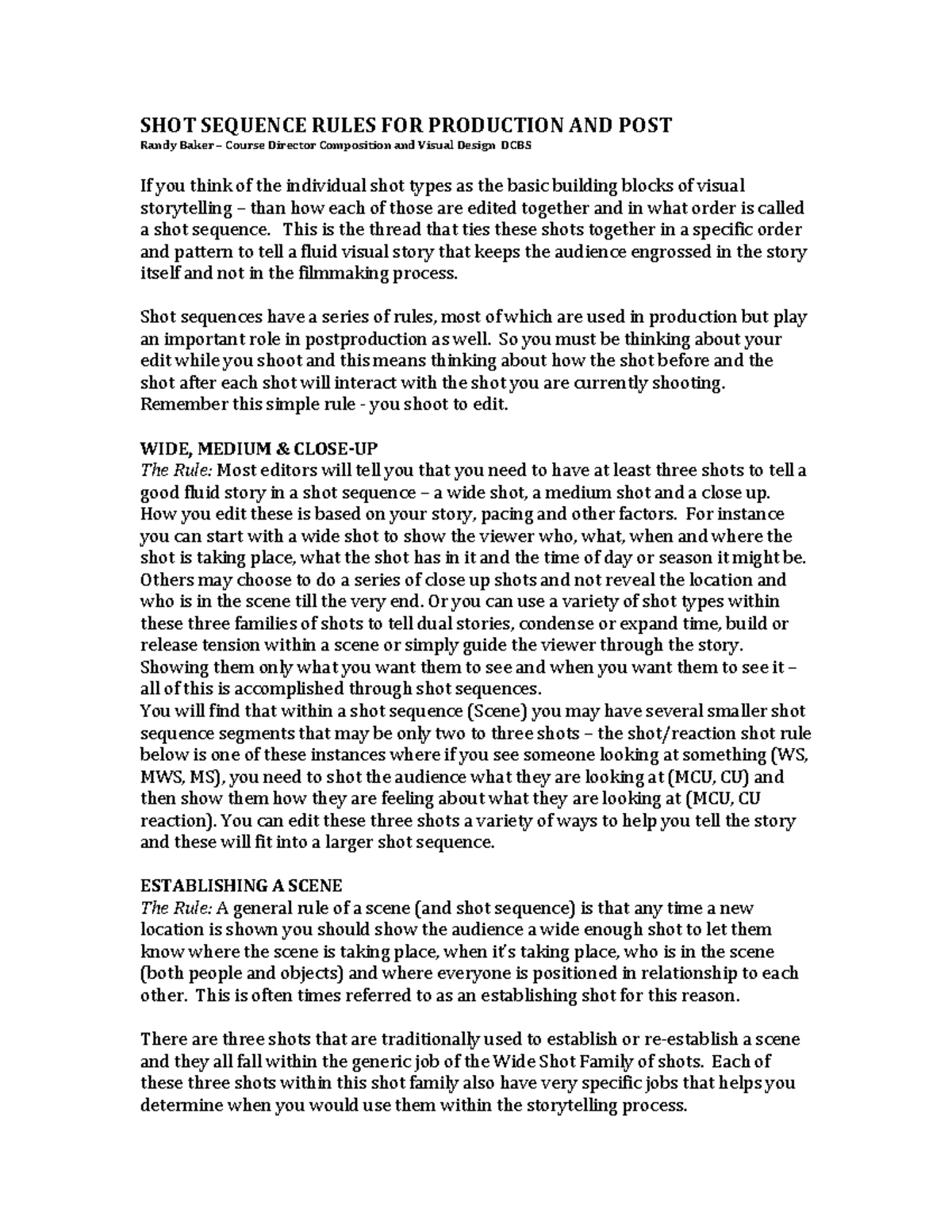 Shotsequencerulesguidelines - SHOT SEQUENCE RULES FOR PRODUCTION AND ...