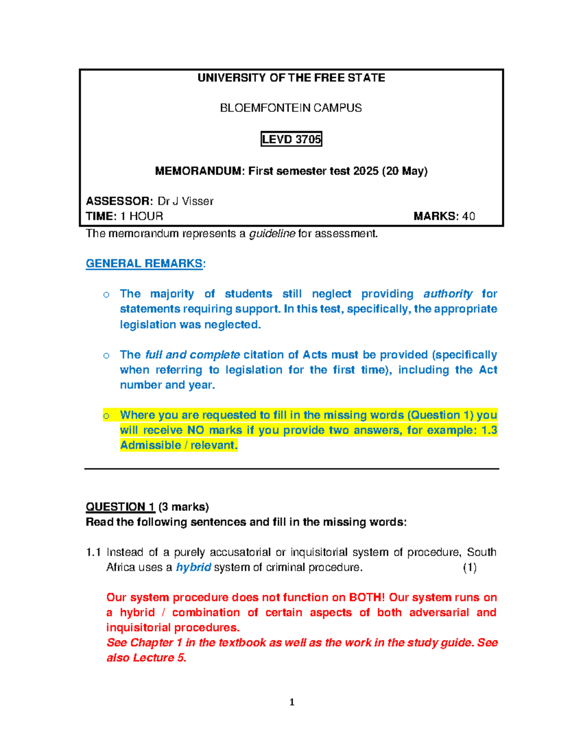 LEVD 3705: First Semester Test 2025 Memorandum Analysis - Studocu