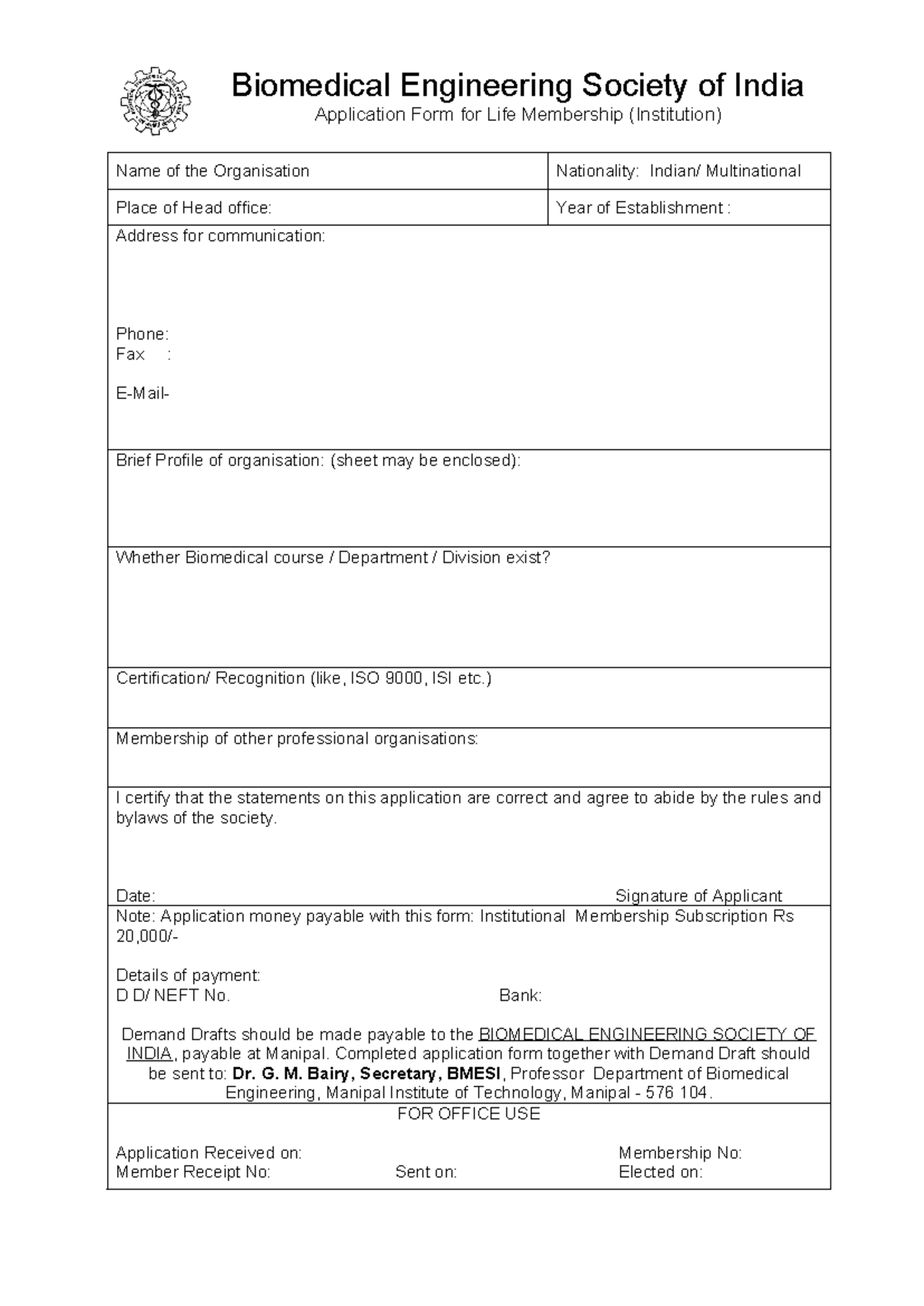 Bmesi -IL Form 2024 - Form - Biomedical Engineering Society of India ...