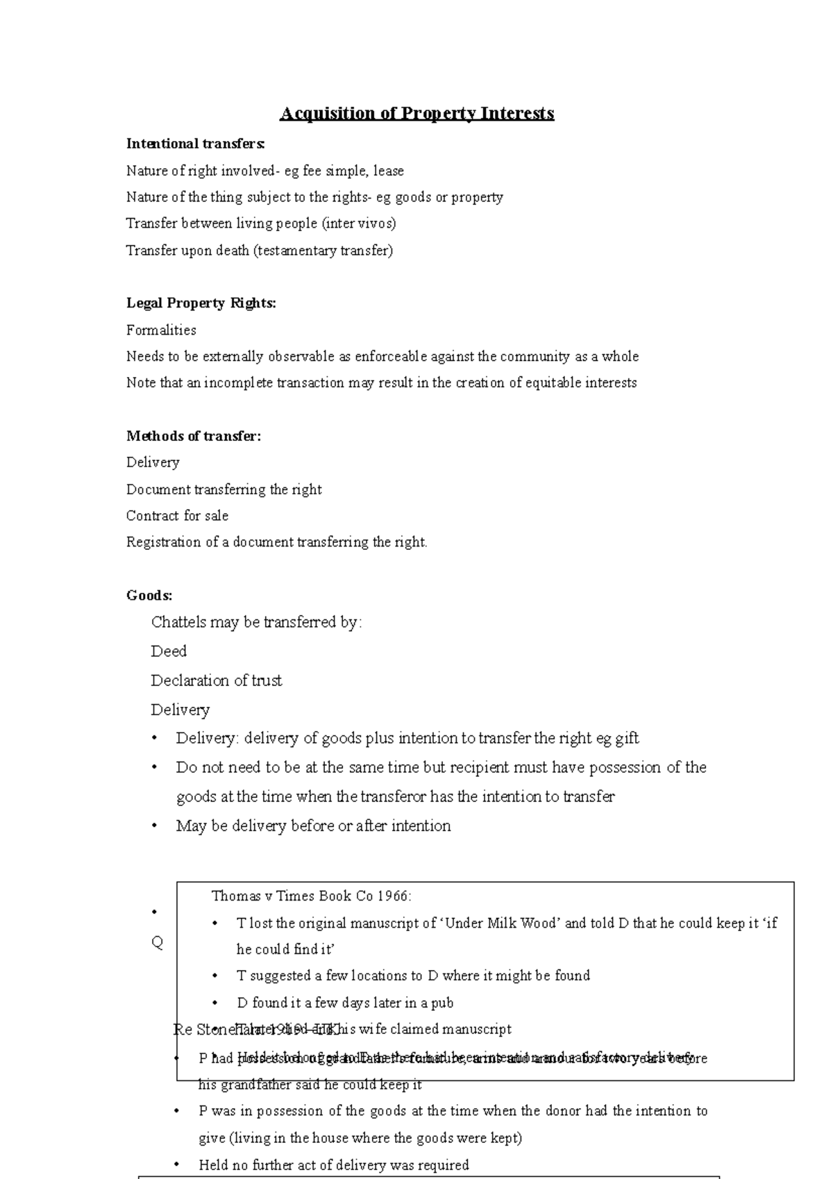 Acquisition and adverse possession lecture notes. - Acquisition of ...
