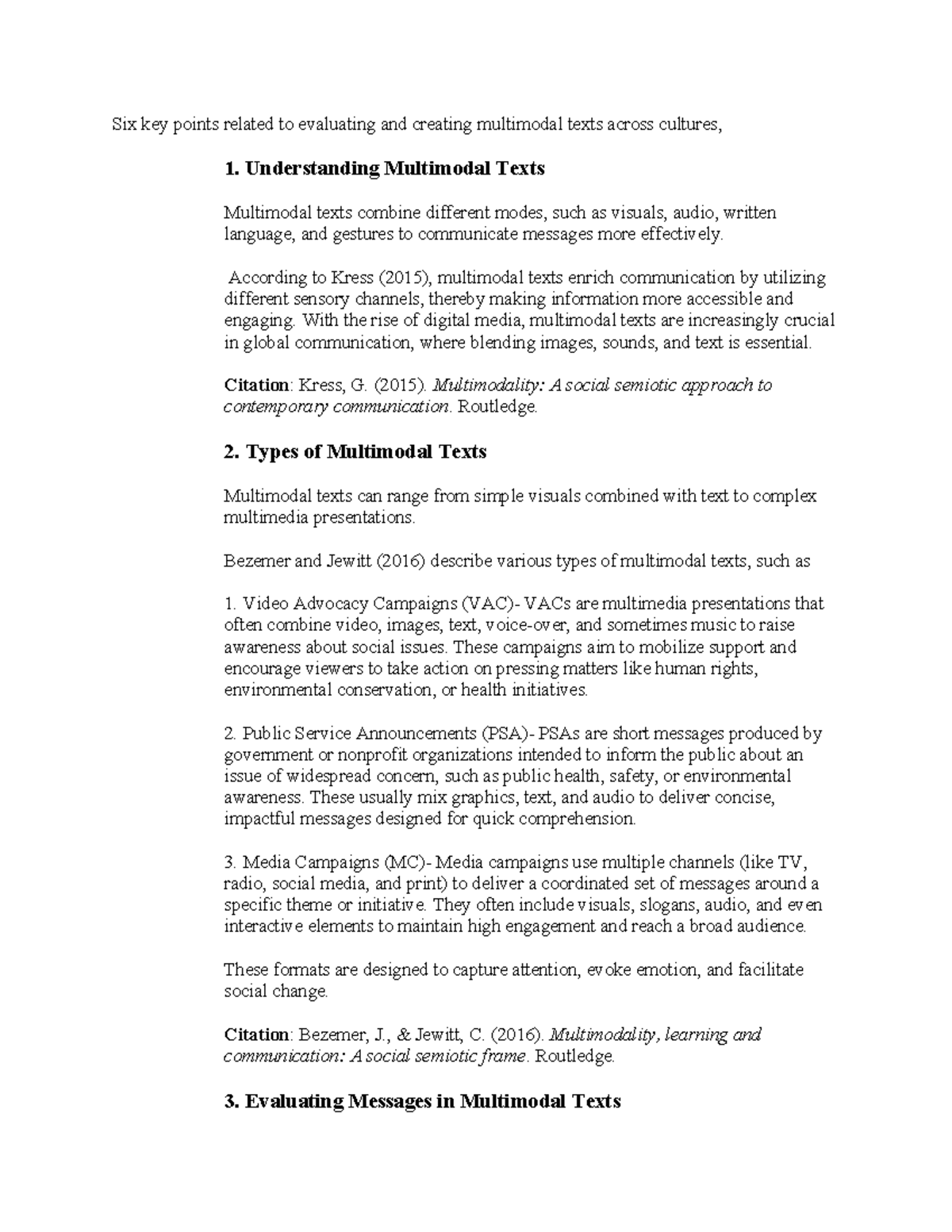 Key Points for Evaluating & Creating Multimodal Texts Across Cultures ...
