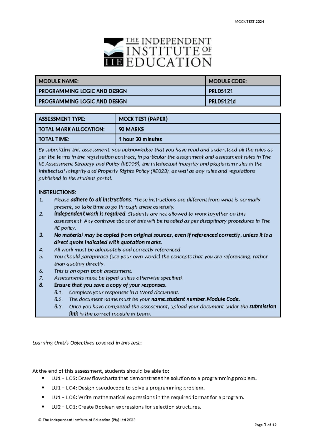 PRLD5121A Assignment Solutions: Pseudocode & Sorting Algorithms - Studocu