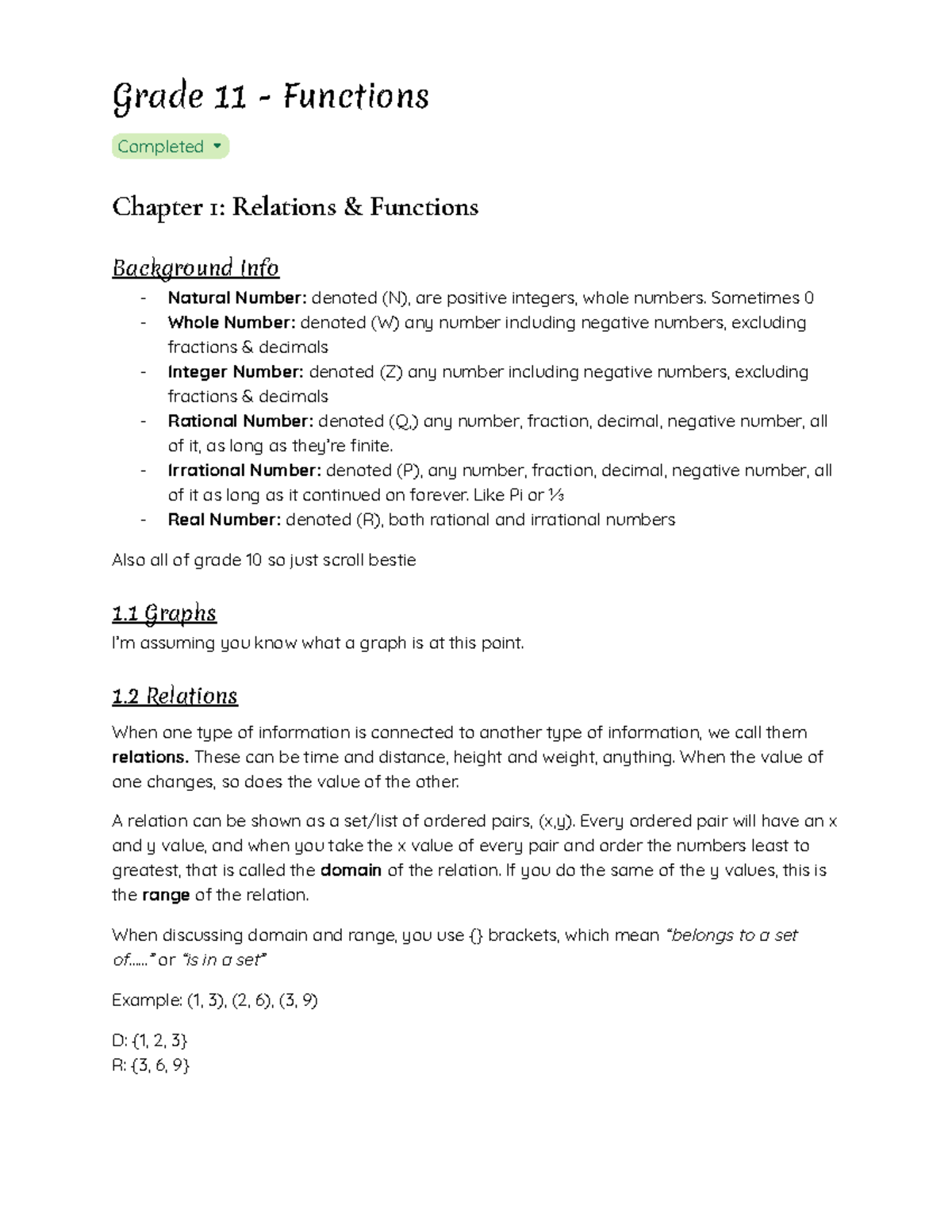 MCR3U Final Exam Notes: Chapter 1 - Relations & Functions - Studocu