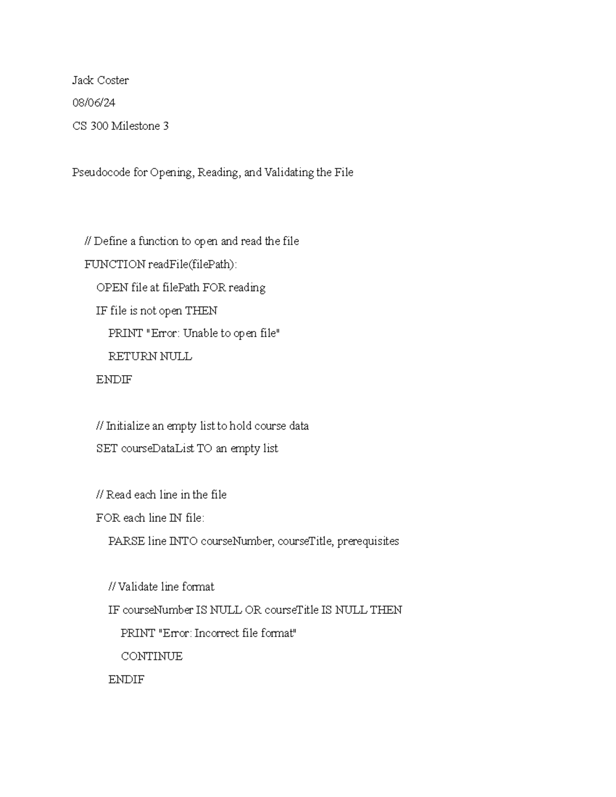 CS300 Milestone 3: Pseudocode for File Handling and BST Implementation ...