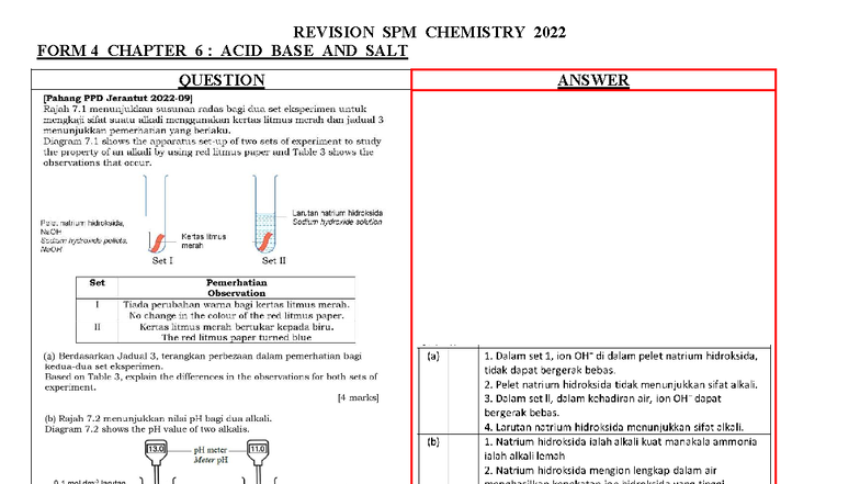 Revision SPM Chemistry Q 9, 10, 11 2022 Acid Base and Salt - High ...