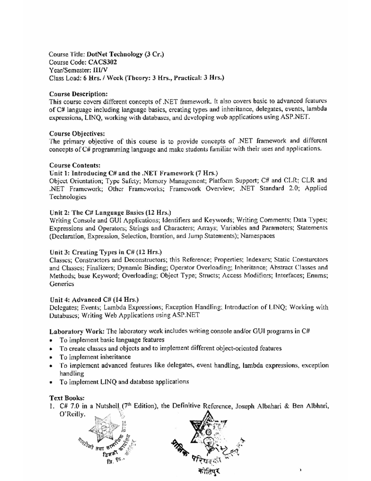 Dot Net Technology - iiiiiii - Course Title: DotNet Technology (3 Cr ...