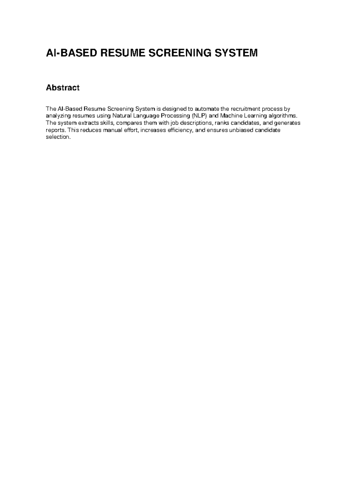 AI Resume Screening System (Course Code: Project Report) - Studocu