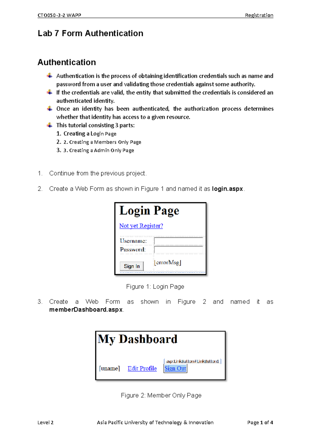 WAPP Lab 7: Form Authentication Tutorial and Implementation Guide - Studocu