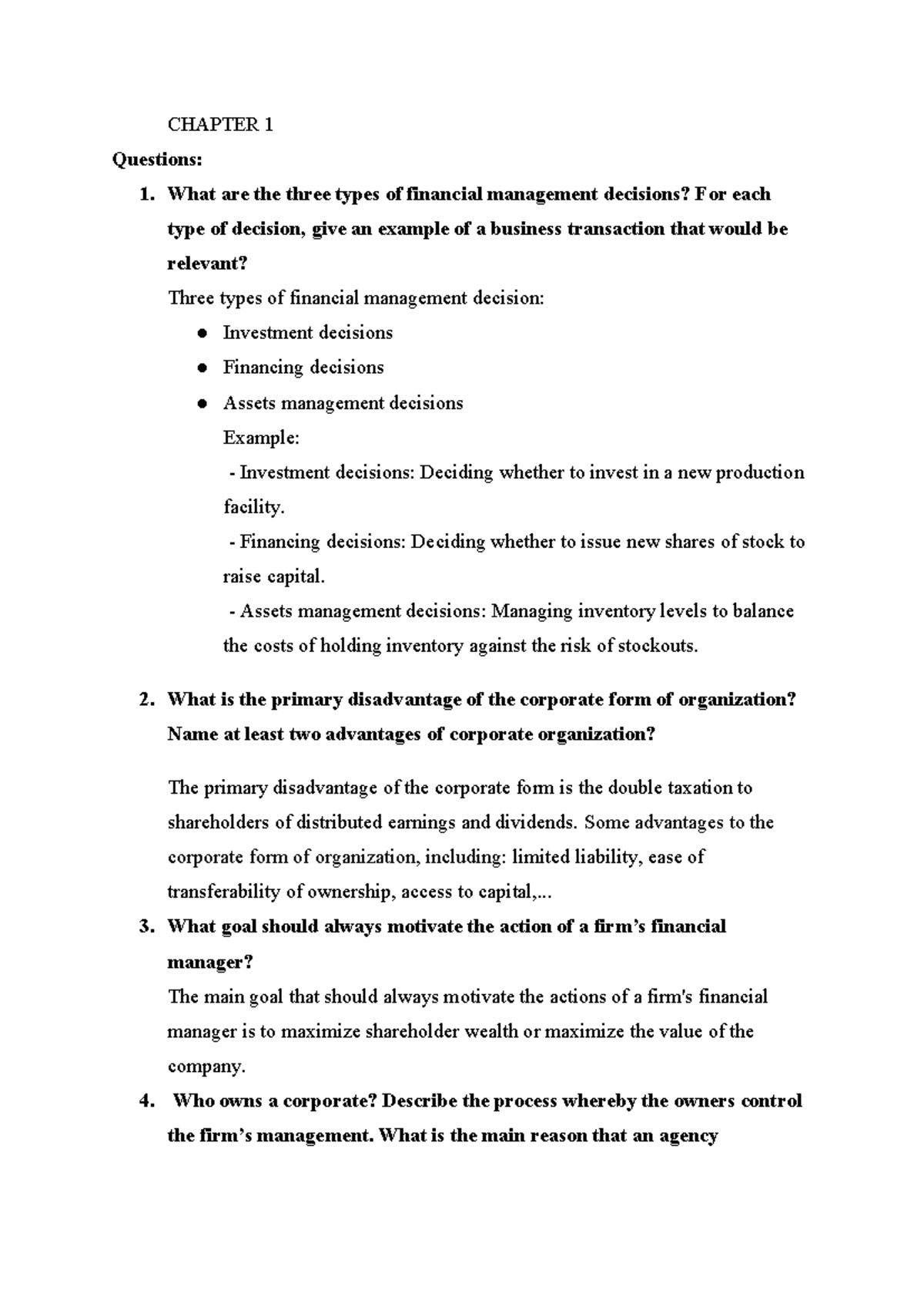 Ex Chapter 1 - Financial Management Decisions and Calculations - Studocu