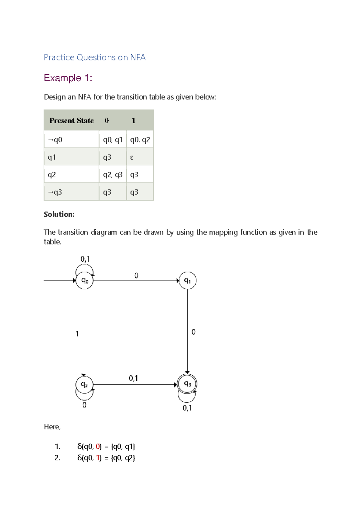 Practice Questions on NFA: Transition Table Examples and Solutions ...