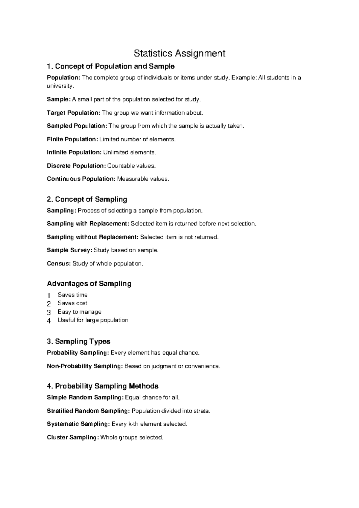 Statistics Assignment 1: Understanding Population & Sampling Concepts ...