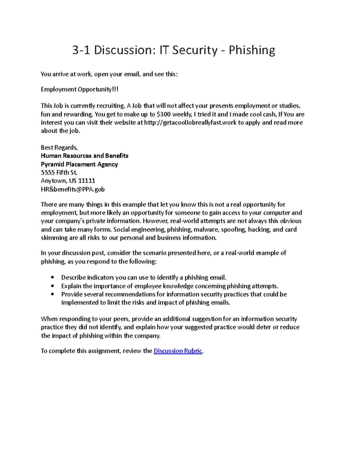 3-1 Discussion: Understanding Phishing in IT Security - Studocu