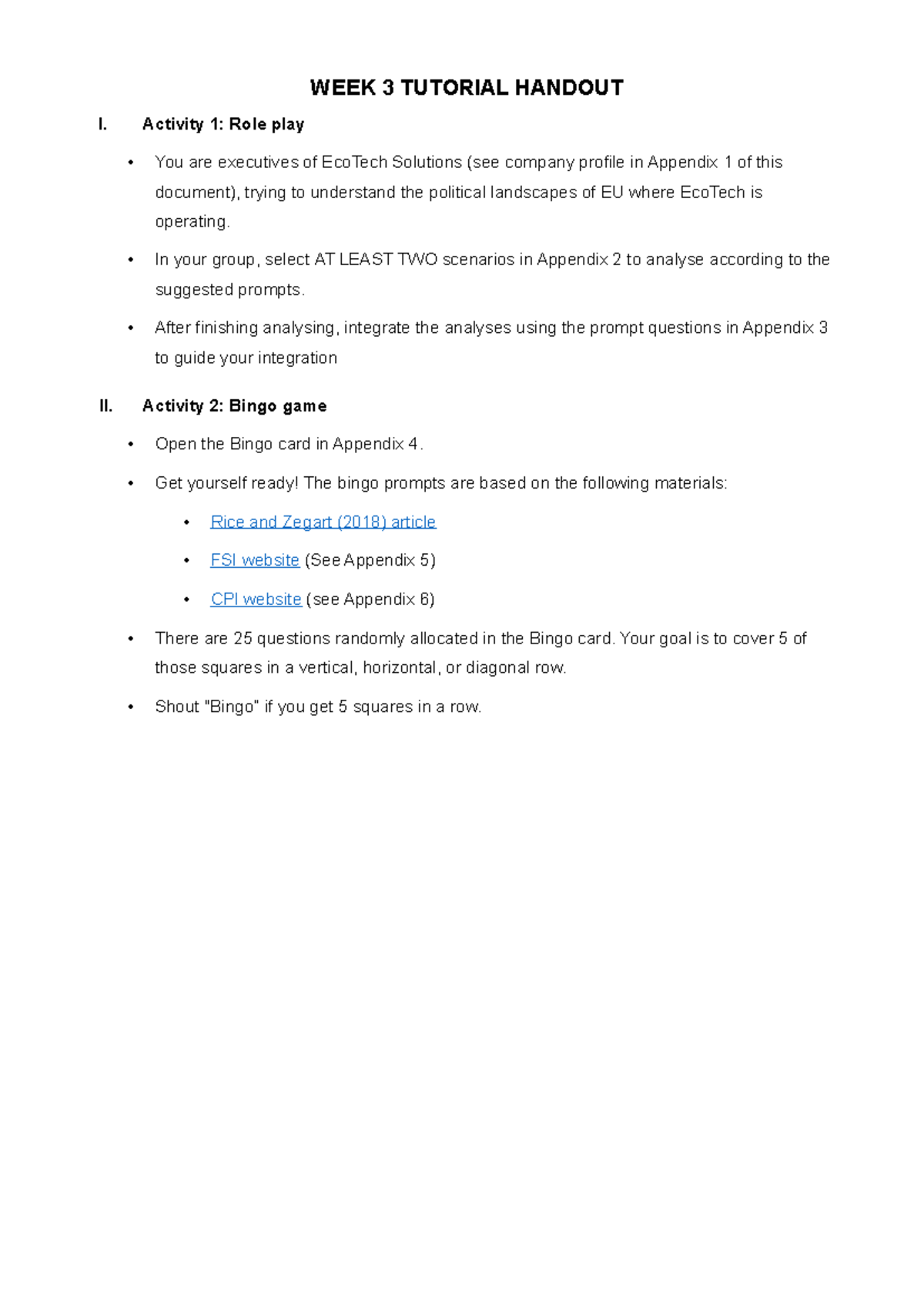 Week 3 Tutorial Handout - WEEK 3 TUTORIAL HANDOUT I. Activity 1: Role ...