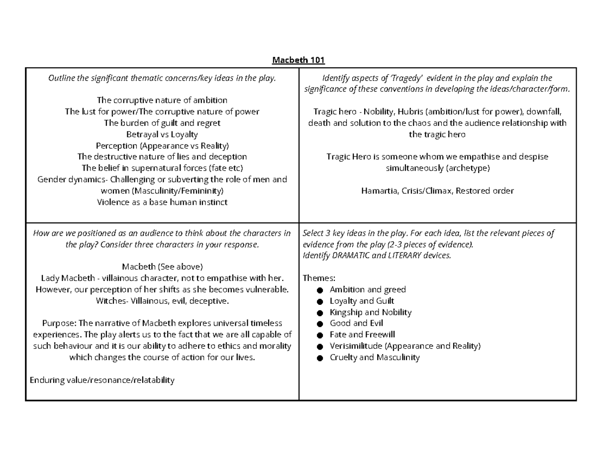 Caddle Rose: Macbeth 101 Thematic Analysis and Essay Guide - Studocu