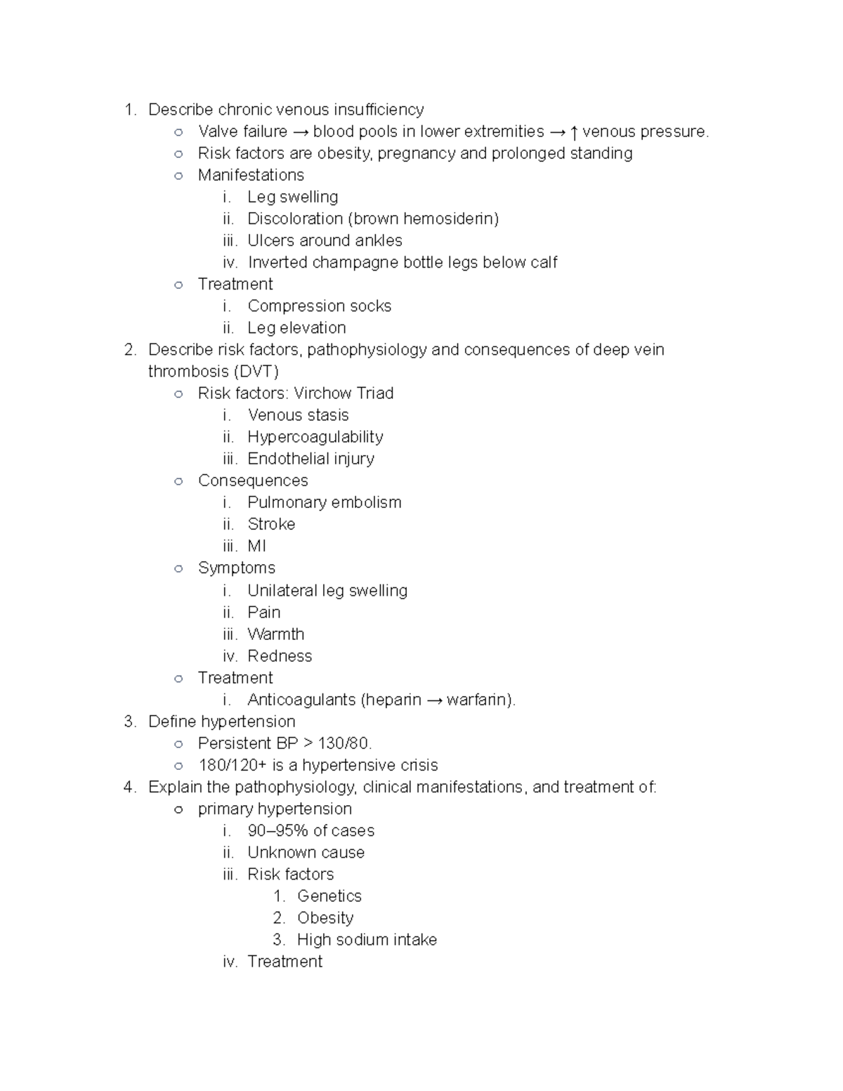 Patho 2 Midterm: Chronic Venous Insufficiency & Heart Disorders - Studocu