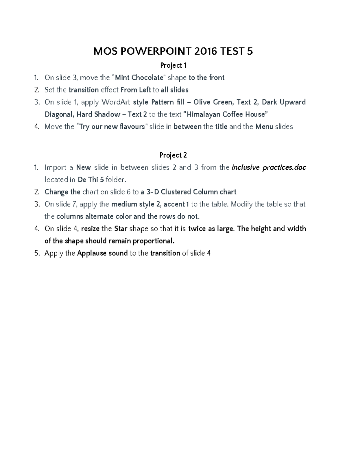 MOS PP 2016 Test 5: Complete Guide to Projects and Modifications - Studocu