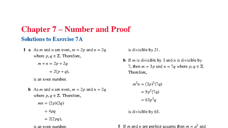 Chapter 7 Worked Solutions for Exercises and Proofs - Studocu