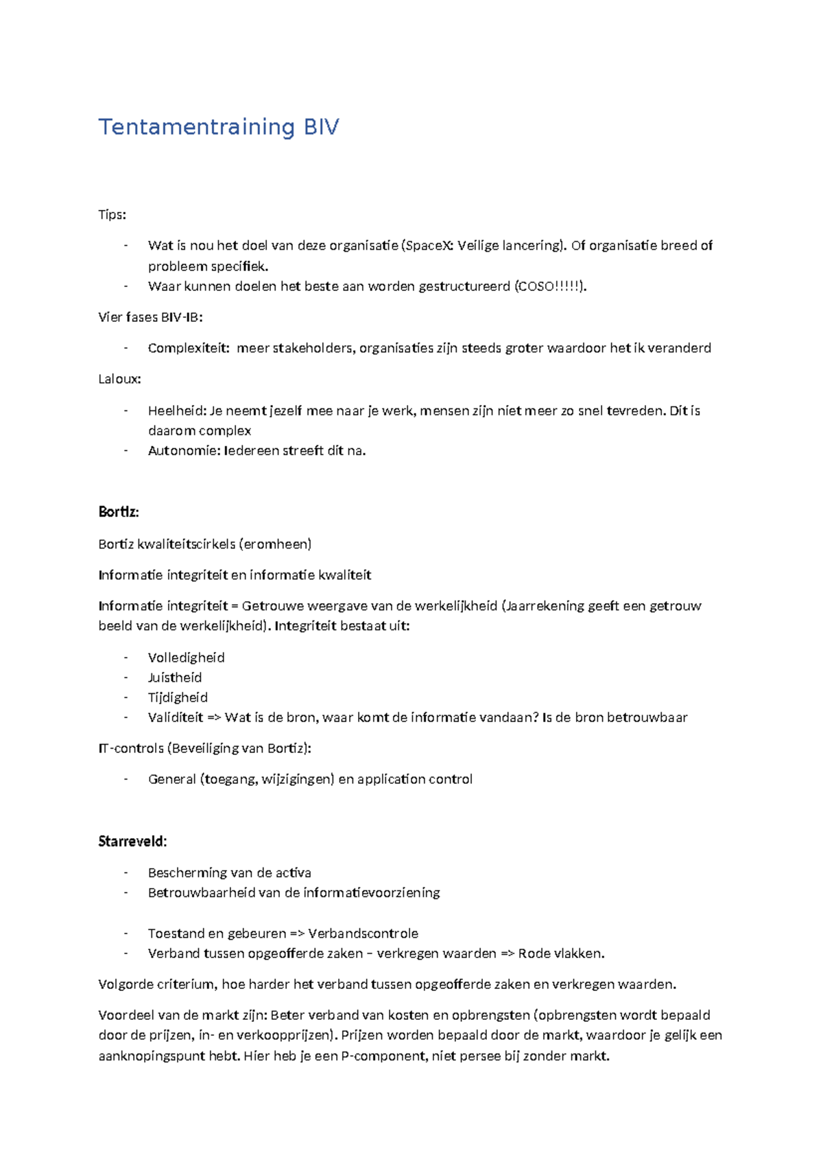 Tentamentraining BIV: Structuren en Doelen binnen COSO en ...