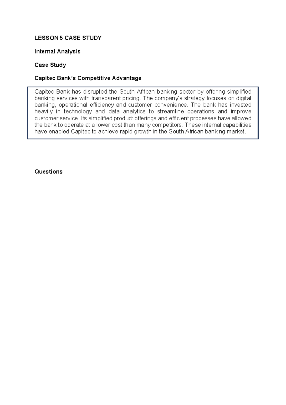 MNG3701 Lesson 5 Class - Case Study - LESSON 5 CASE STUDY Internal ...