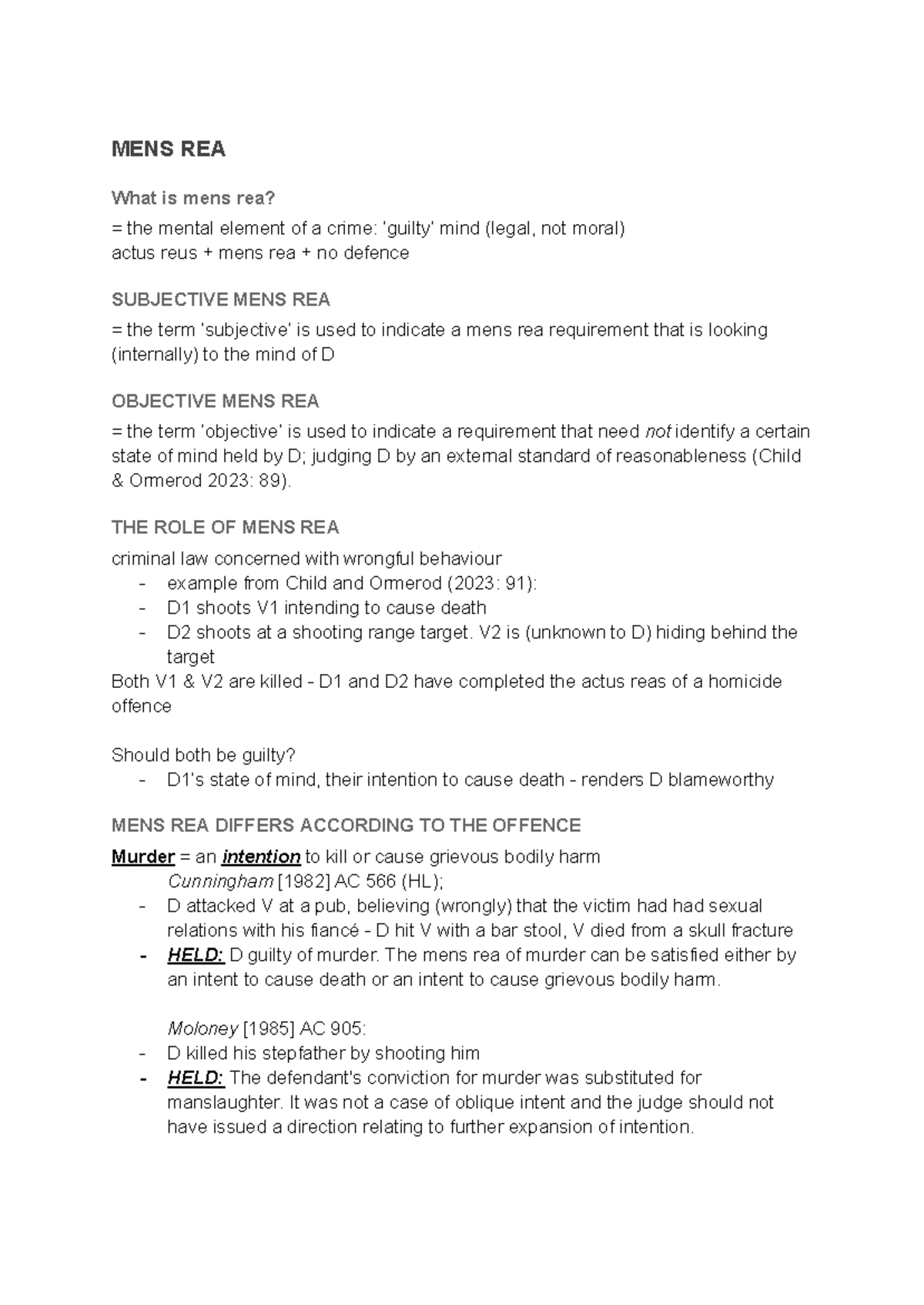 107 Mens Rea - Key Concepts in Summary Criminal Law Analysis - Studocu