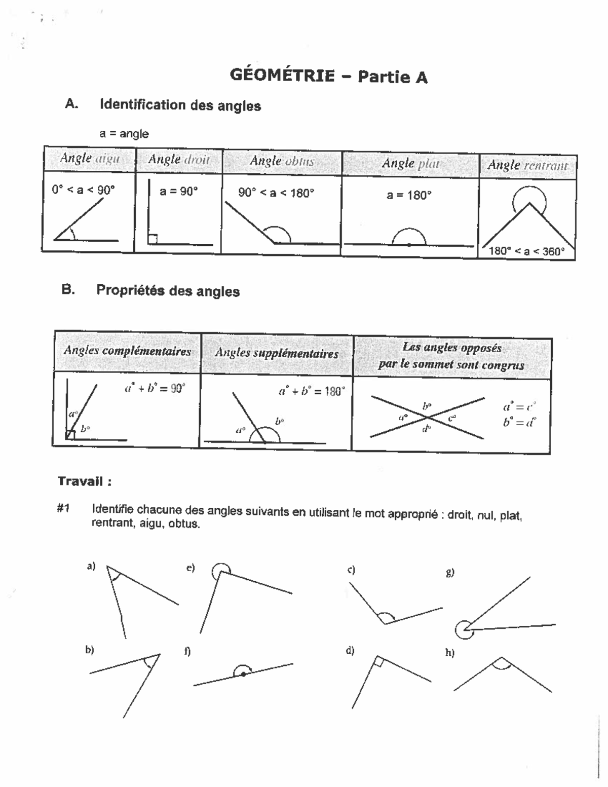 Géométrie: Identification et Propriétés des Angles (Partie A & B) - Studocu