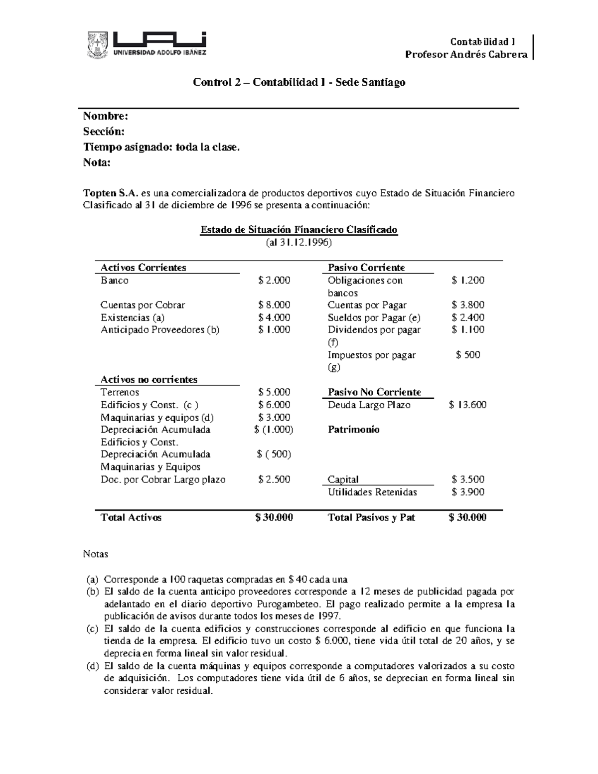 Control 2 - Ejercicios y Estado Financiero en Contabilidad I - Studocu