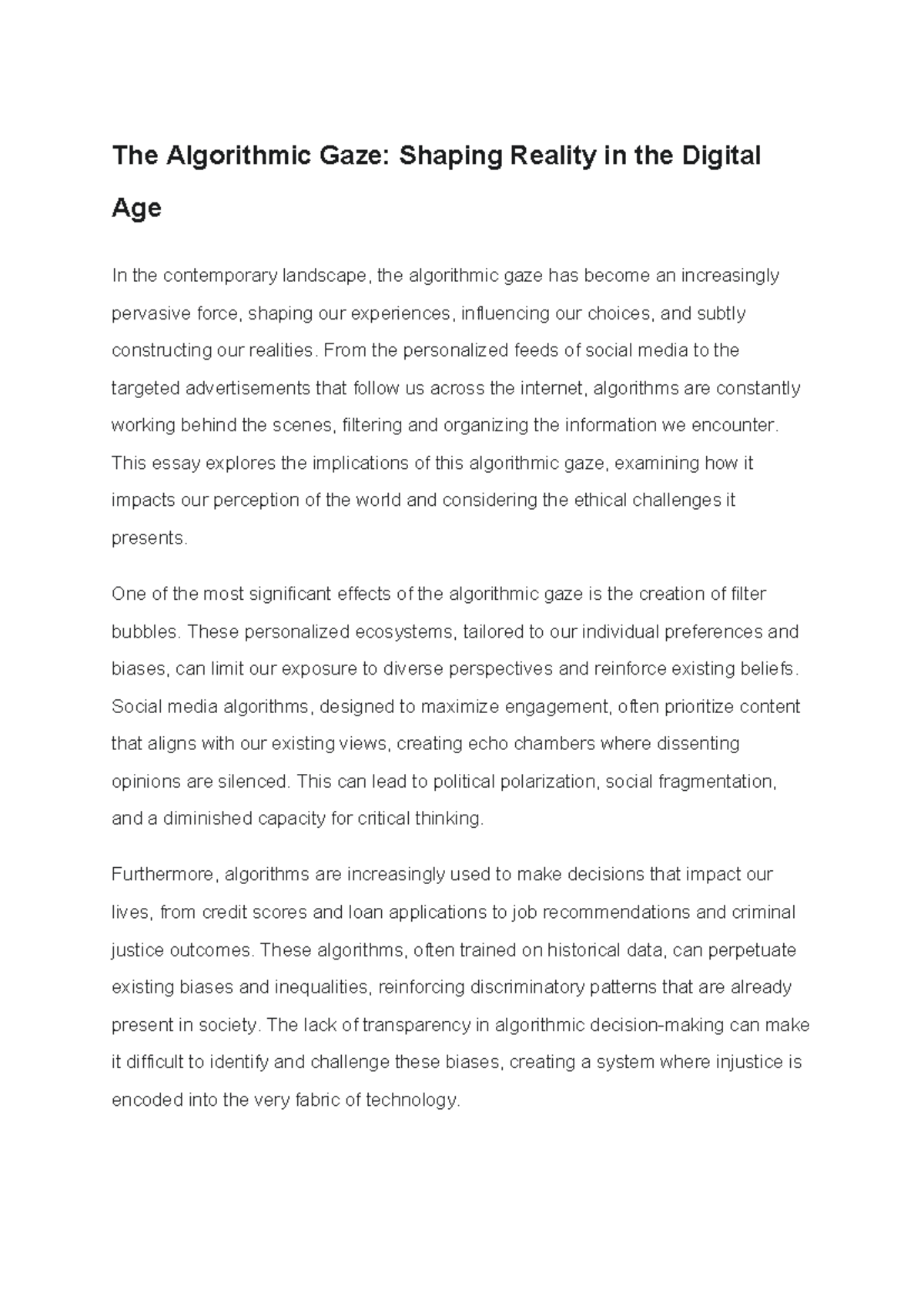 The Algorithmic Gaze Shaping Reality in the Digital Age - From the ...