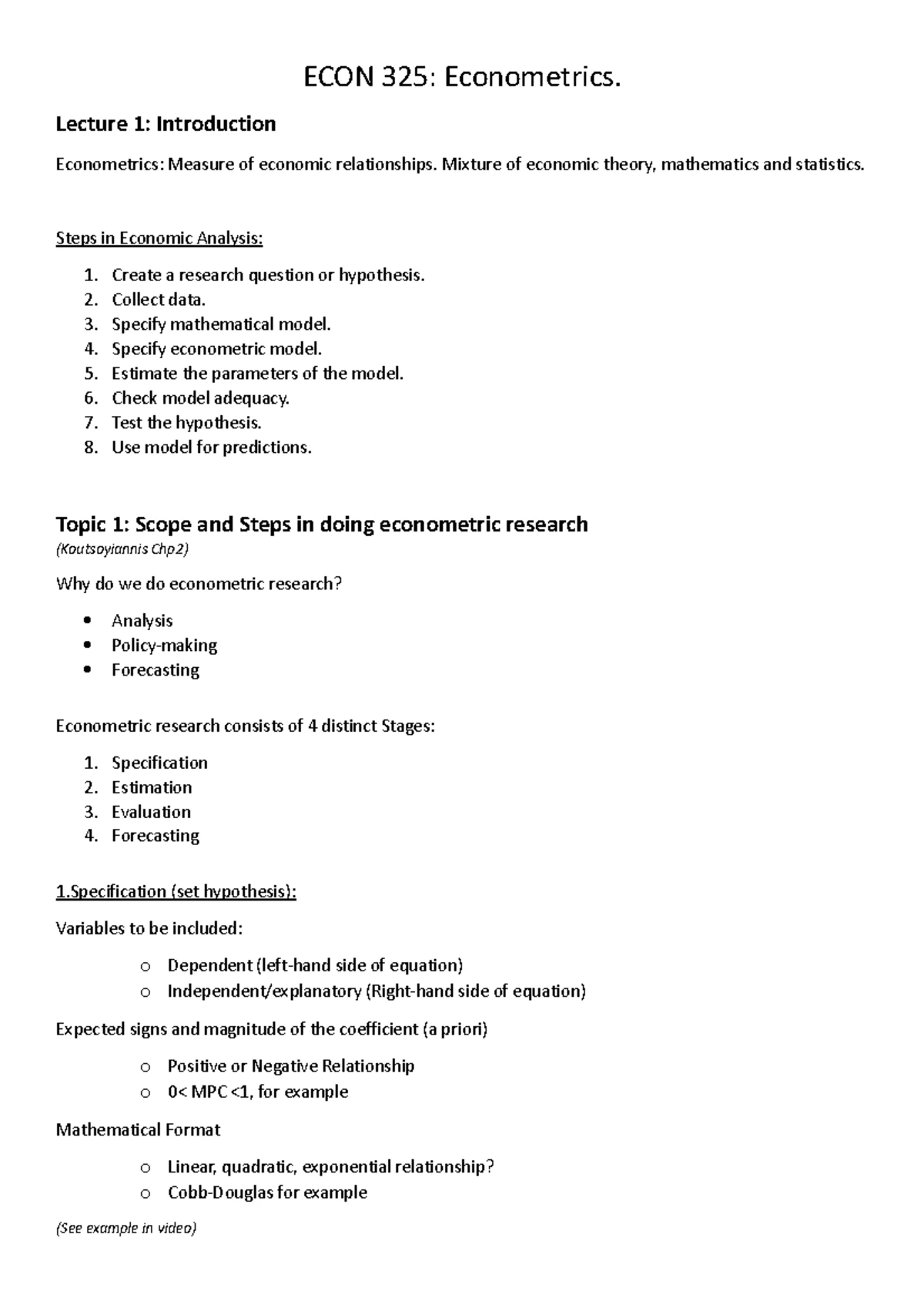 ECON 325 Test 1 Memo - Summary of Key Concepts and Answers - Studocu