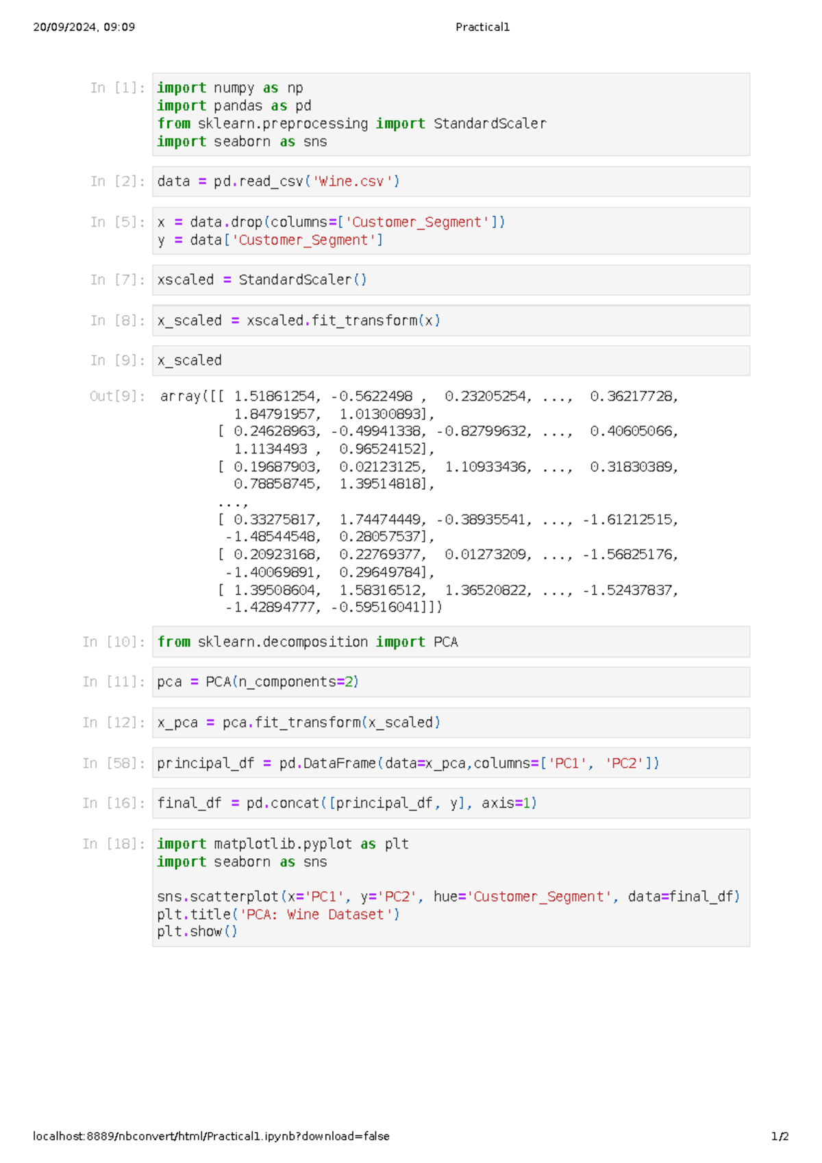 ML 1 - Practical Code and Analysis for Lab Assignment 1 - Studocu