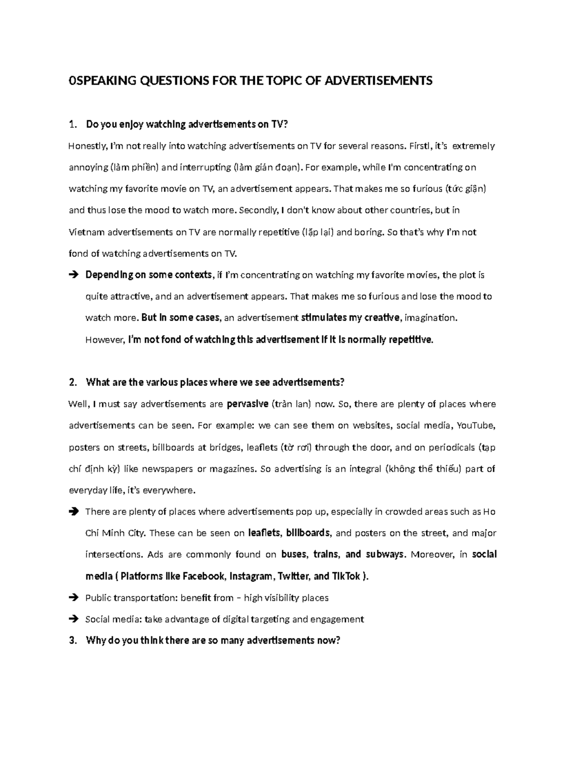 Unit 6 Speaking Questions: Exploring Advertisements and Their Impact ...