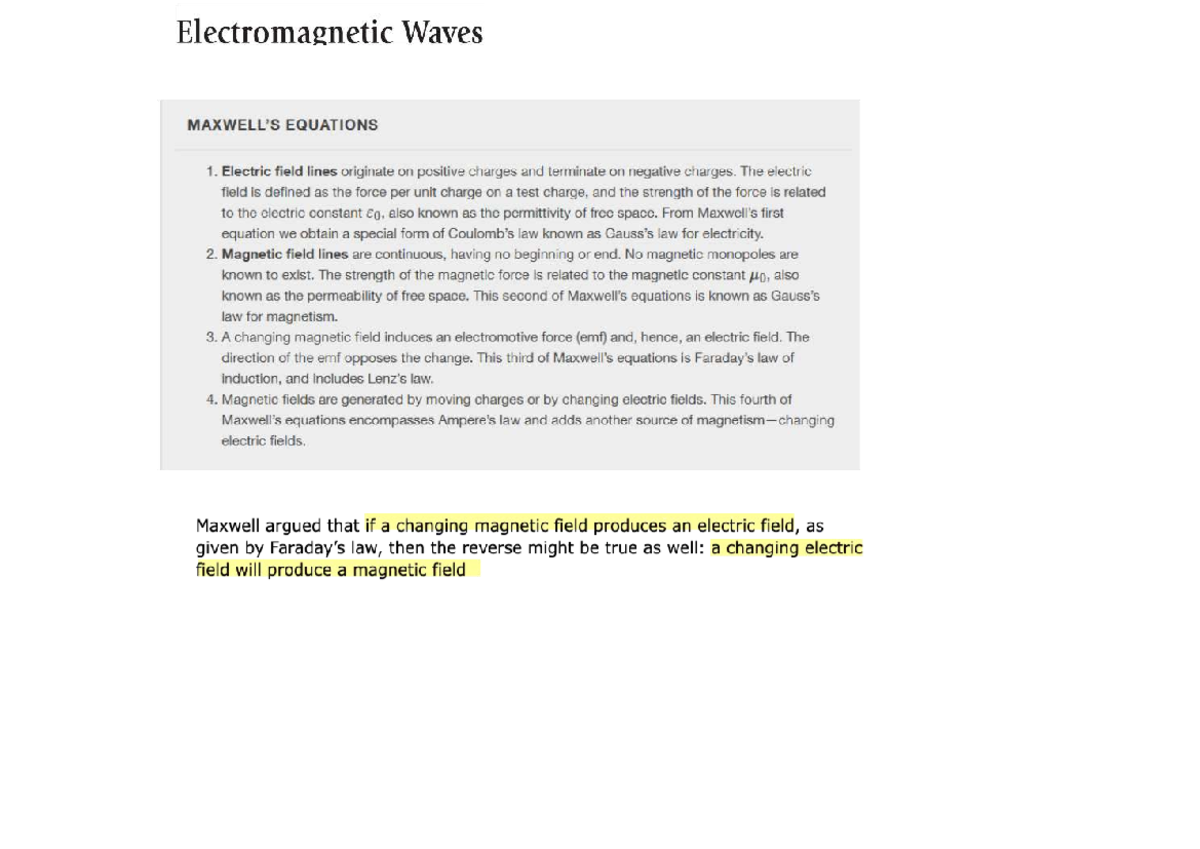Electromagnetic Waves: Key Equations and Concepts (EQUATIONS) - Studocu