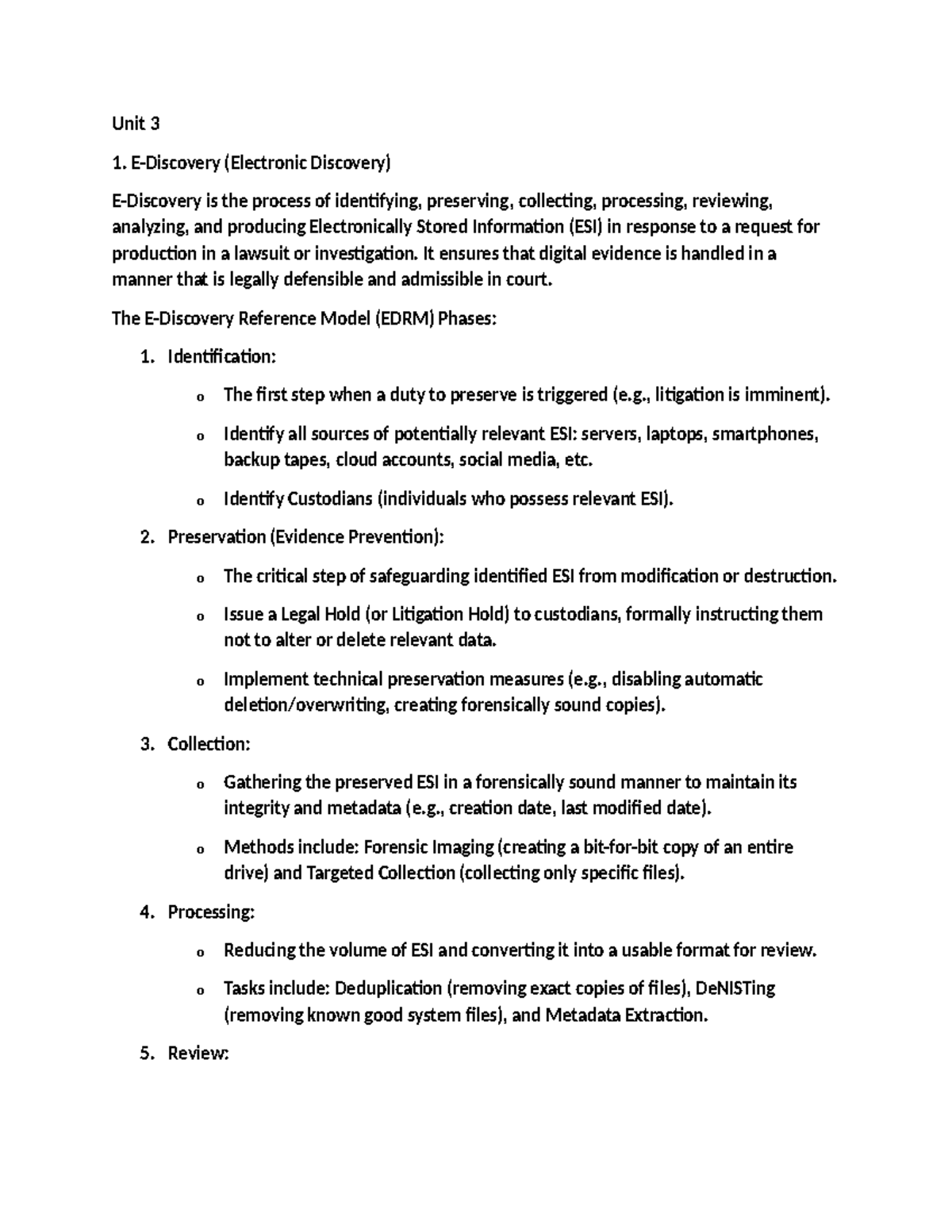 Unit 3: Electronic Discovery & Digital Forensics Overview - Studocu